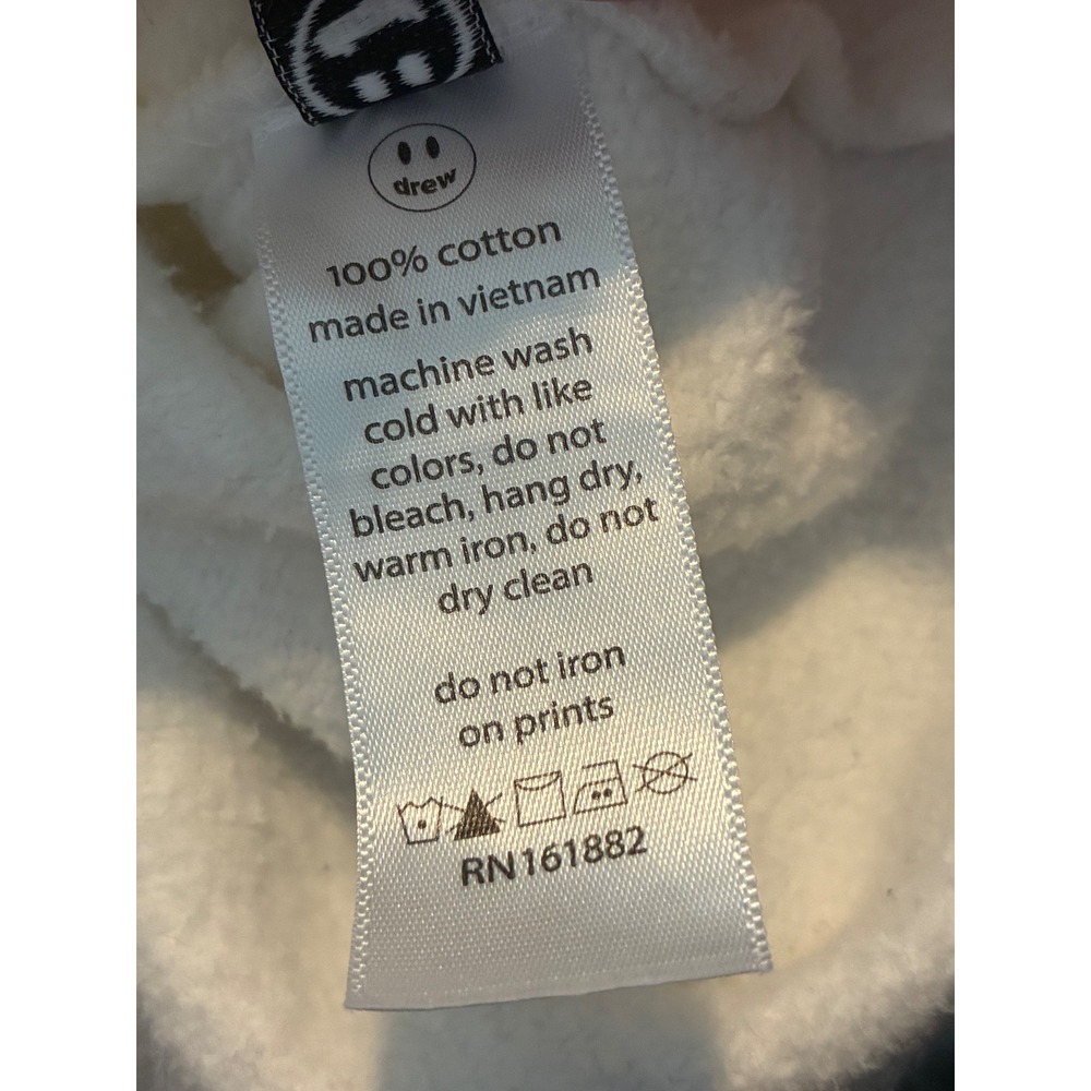Drew House Mascot Deconstructed Hoodie White Yellow Smiley Face Logo frayed M - Picture 8 of 9